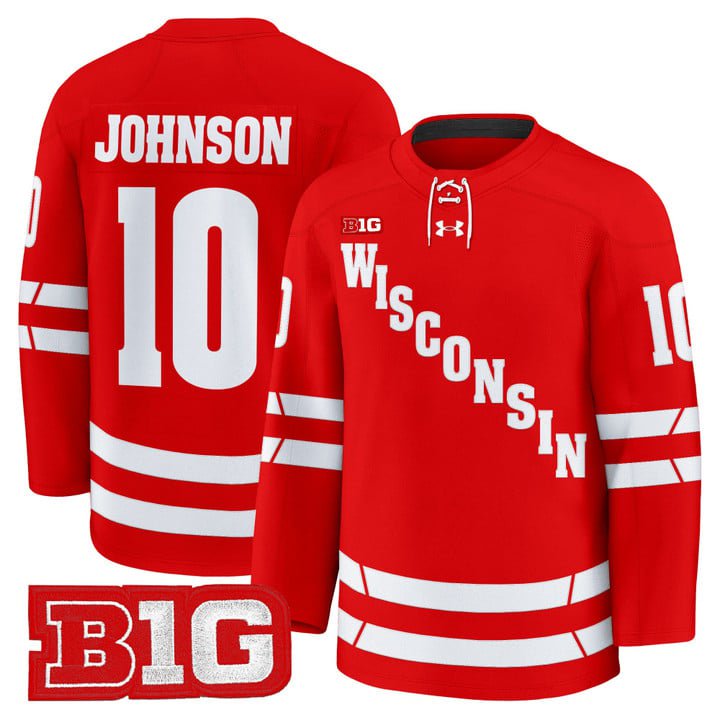Mark Johnson Jersey #10 Wisconsin Badgers 2025-26 Premium Stitched Red