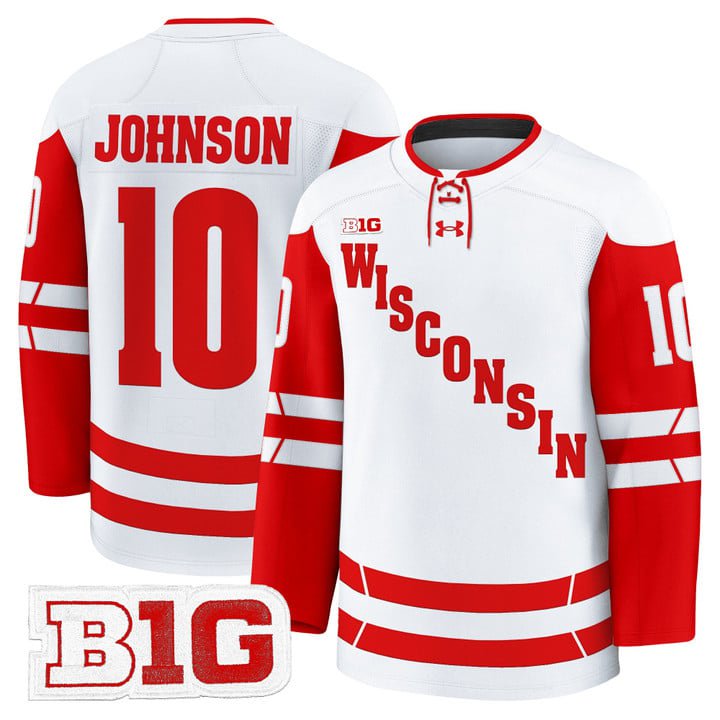 Mark Johnson Jersey #10 Wisconsin Badgers 2025-26 Premium Stitched White