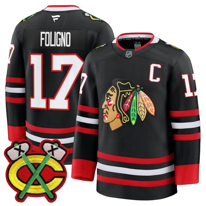 Nick Foligno Jersey #17 Chicago Blackhawks 2025-26 Premium Stitched Black
