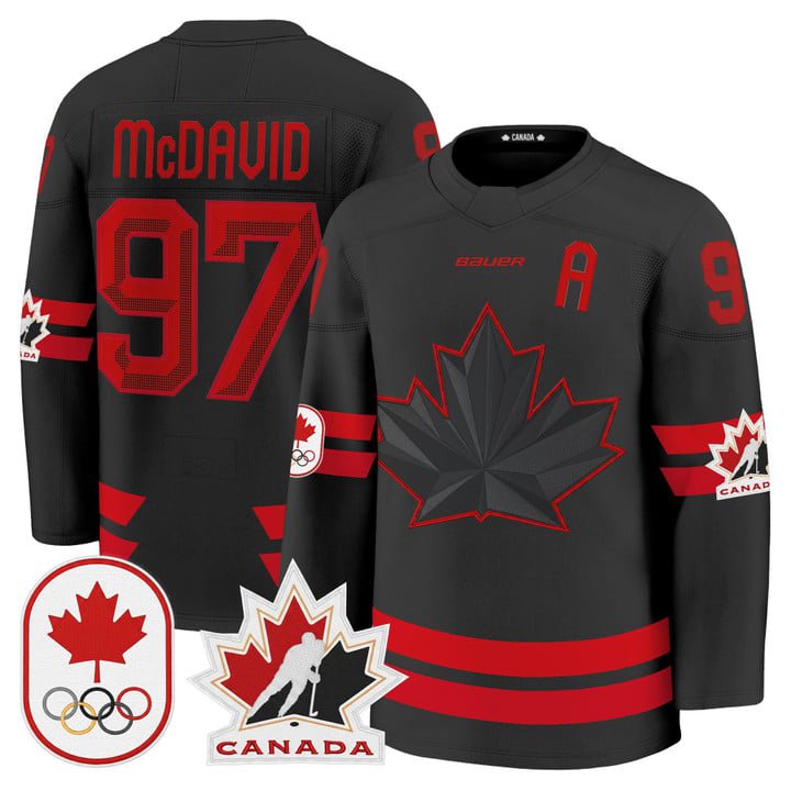 Connor McDavid Jersey #97 Canada Olympic Premium Hockey 2026 Stitched Black