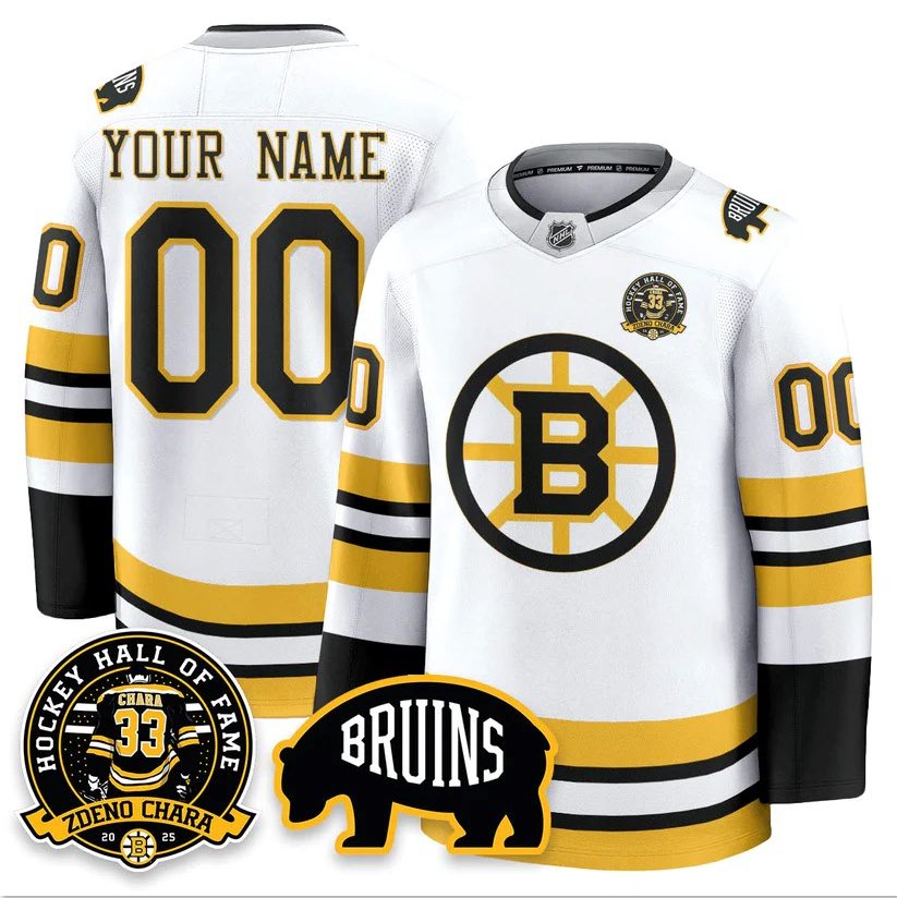 Custom Boston Bruins Jersey Name, Number Premium Zdeno Chara HOF Stitched White
