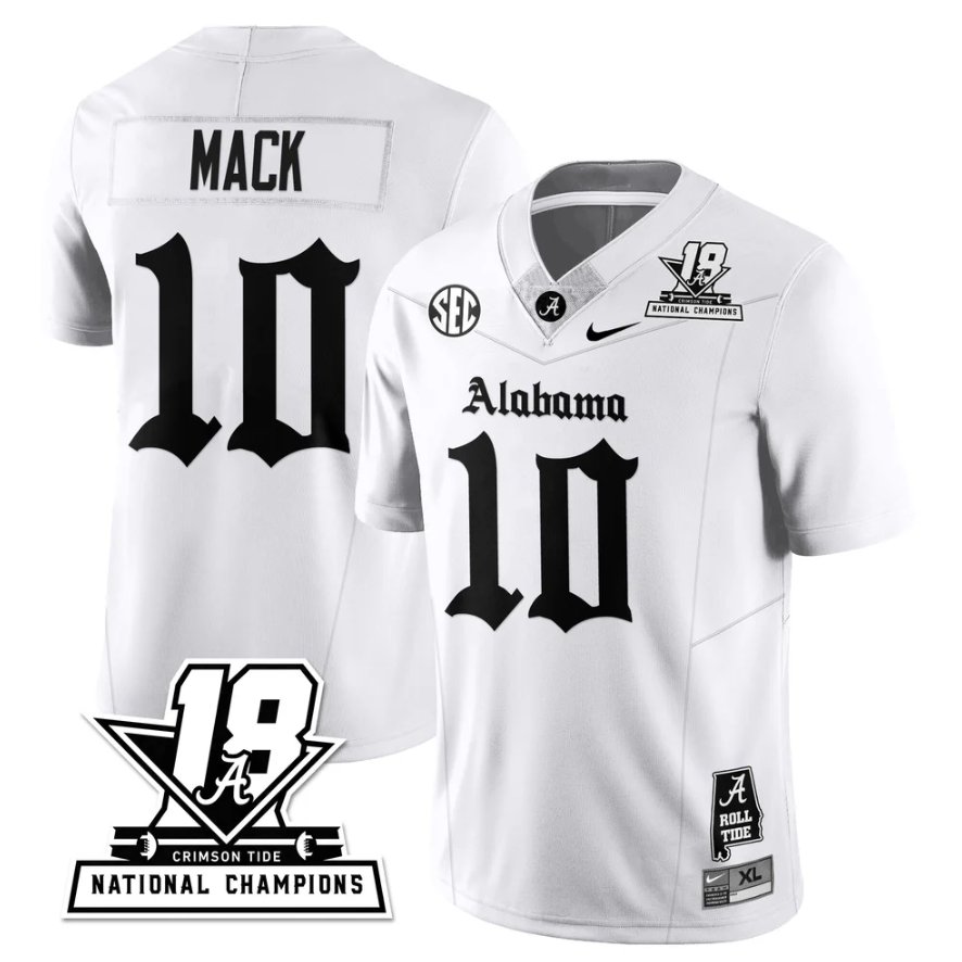 Austin Mack Jersey #10 Alabama Crimson 18x-Time National Champions Gothic White