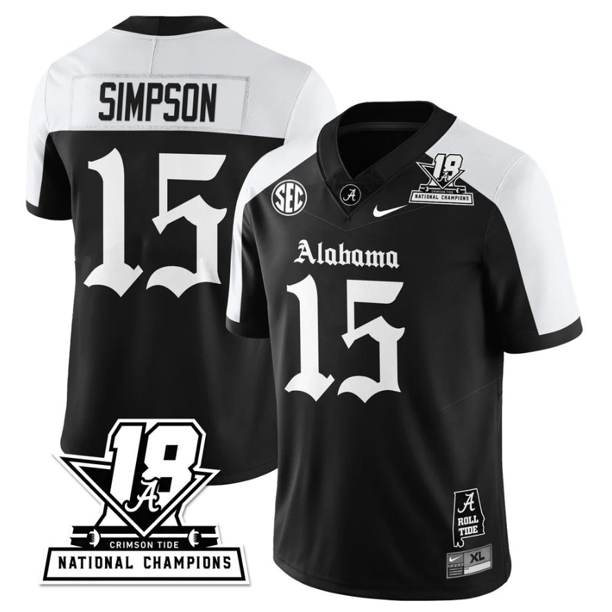 Ty Simpson Jersey #15 18x-Time National Champions Gothic Alter