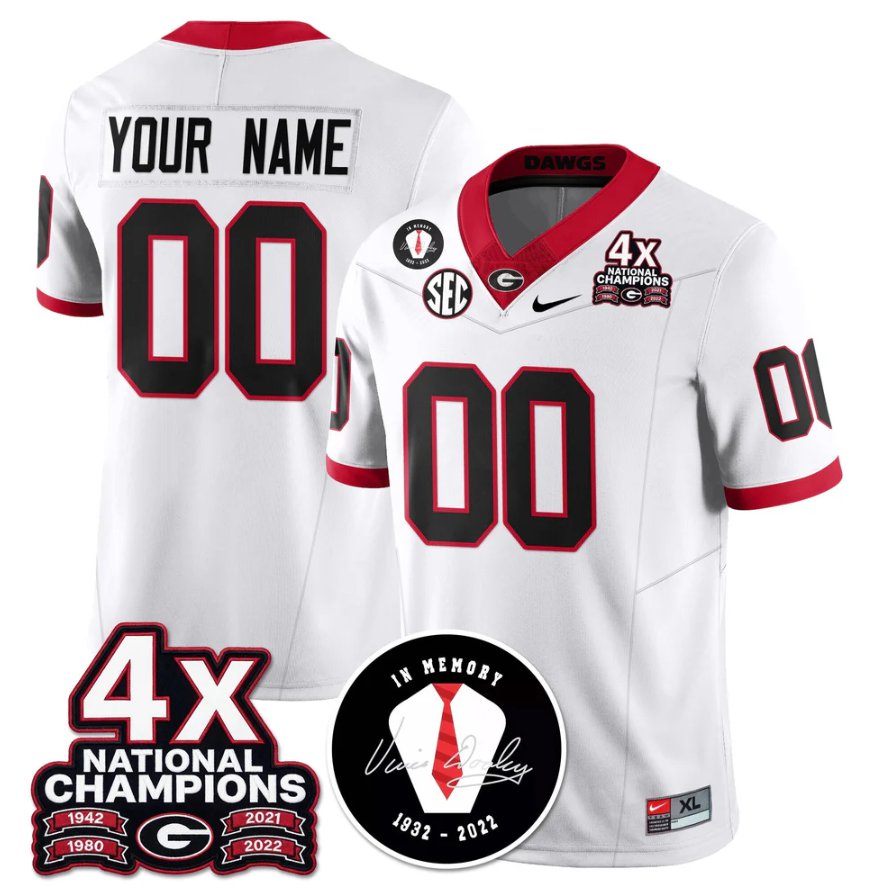 Custom Georgia  Jersey 4x-Time National Champions Stitched White