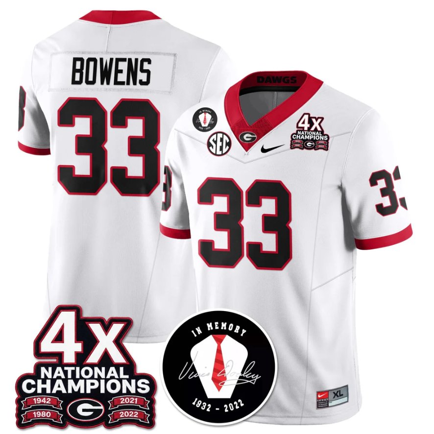 Chauncey Bowens Jersey #33 Georgia B 4x-Time National Champions Stitched White