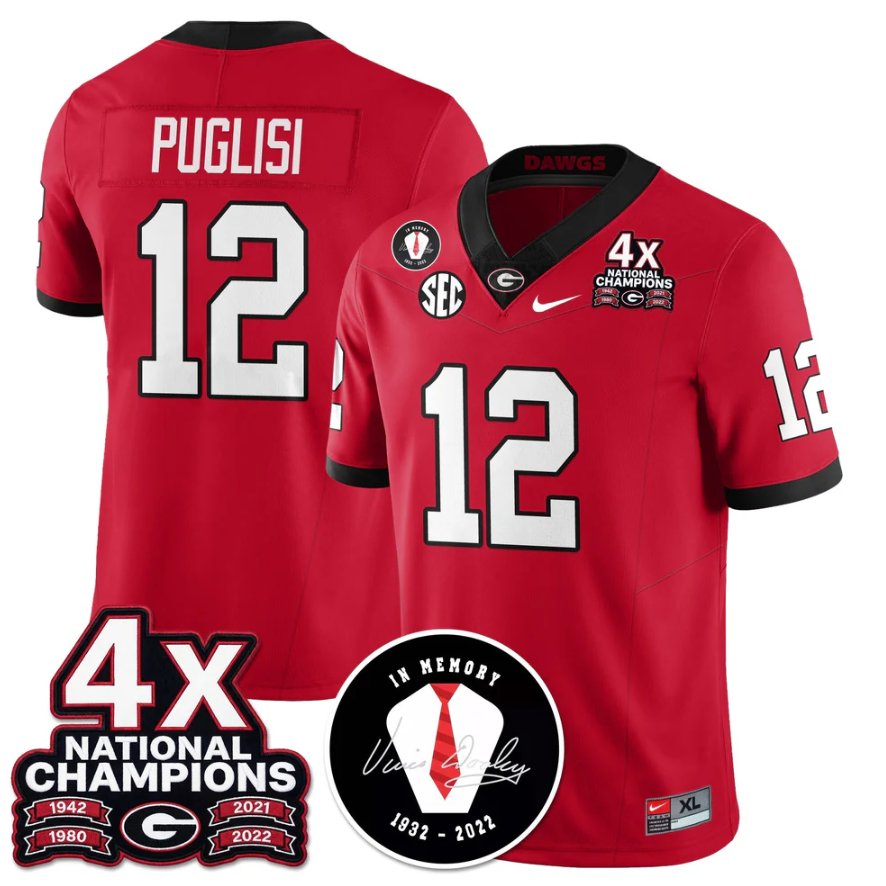 Ryan Puglisi Jersey #12 Georgia B 4x-Time National Champions Stitched Red