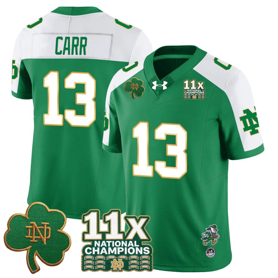 CJ Carr Jersey #13 Notre 11x-Time National Champions Stitched Green Alter
