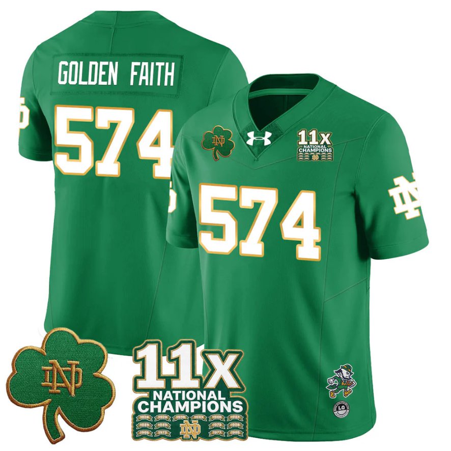 Golden Faith Jersey #574 Notre 11x-Time National Champions Stitched Green