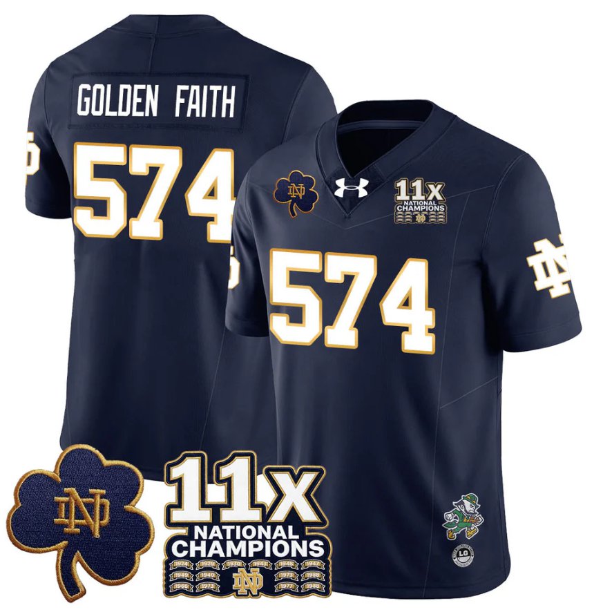 Golden Faith Jersey #574 Notre 11x-Time National Champions Stitched Navy