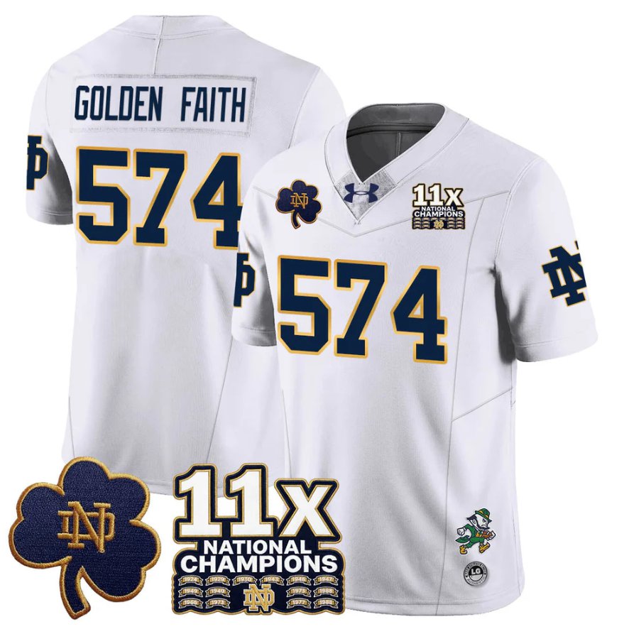 Golden Faith Jersey #574 Notre 11x-Time National Champions Stitched White