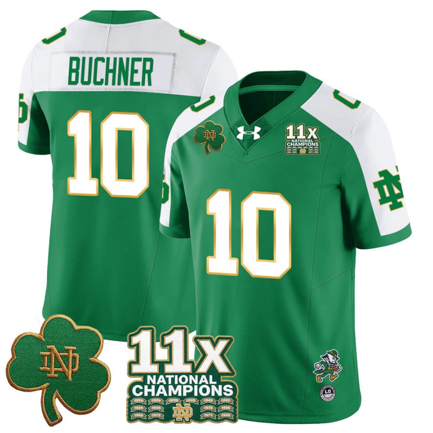Tyler Buchner Jersey #10 Notre 11x-Time National Champions Stitched Green Alter