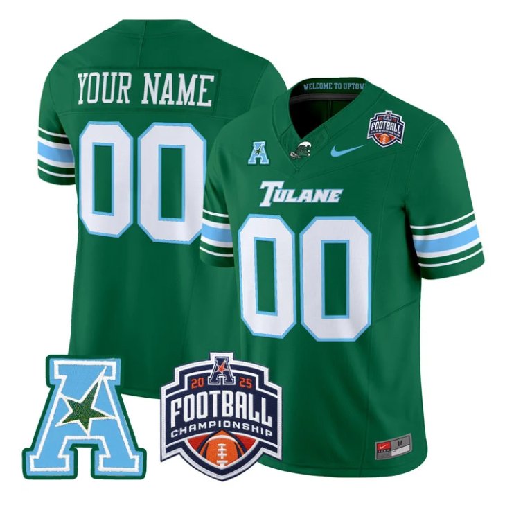 Custom Tulane Green Wave Jersey 2025 AAC Championship Vapor Stitched Green