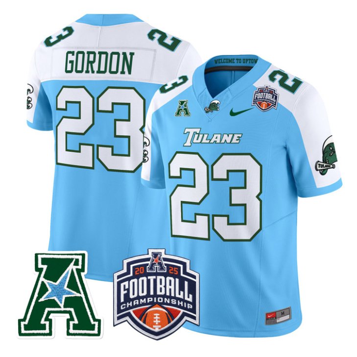 Javin Gordon Jersey #23 Tulane Green Wave 2025 AAC Championship Stitched Blue Alter