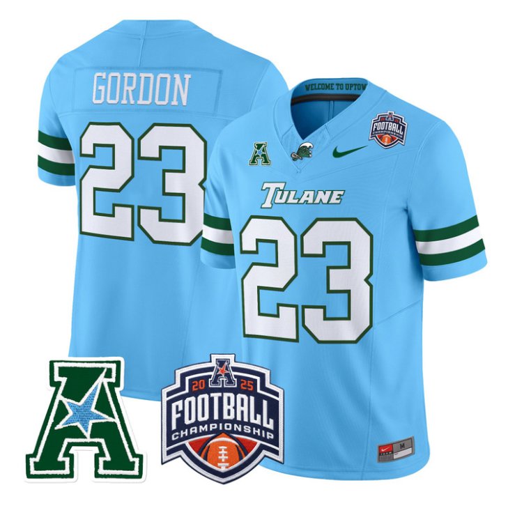 Javin Gordon Jersey #23 Tulane Green Wave 2025 AAC Championship Stitched Blue