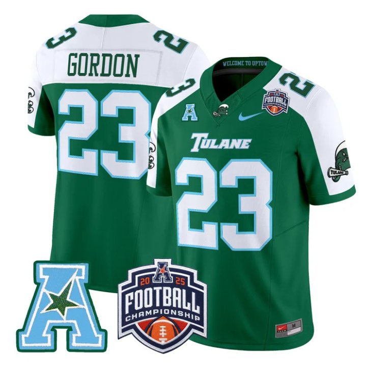 Javin Gordon Jersey #23 Tulane Green Wave 2025 AAC Championship Stitched Green Alter