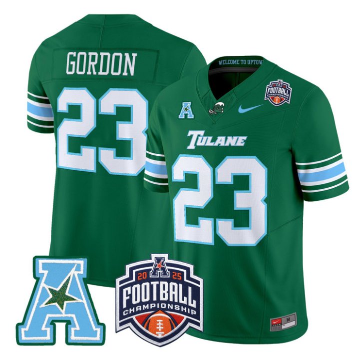 Javin Gordon Jersey #23 Tulane Green Wave 2025 AAC Championship Stitched Green