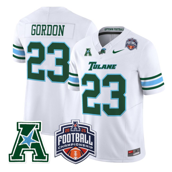 Javin Gordon Jersey #23 Tulane Green Wave 2025 AAC Championship Stitched White