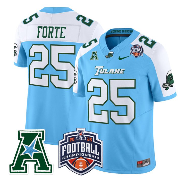 Matt Forte Jersey #25 Tulane Green Wave 2025 AAC Championship Stitched Blue Alter