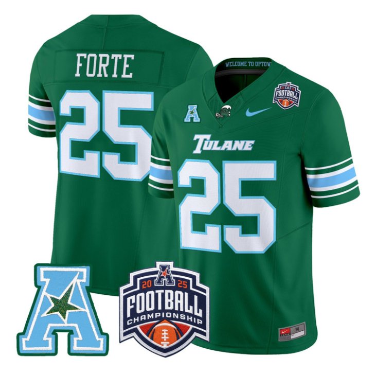 Matt Forte Jersey #25 Tulane Green Wave 2025 AAC Championship Stitched Green
