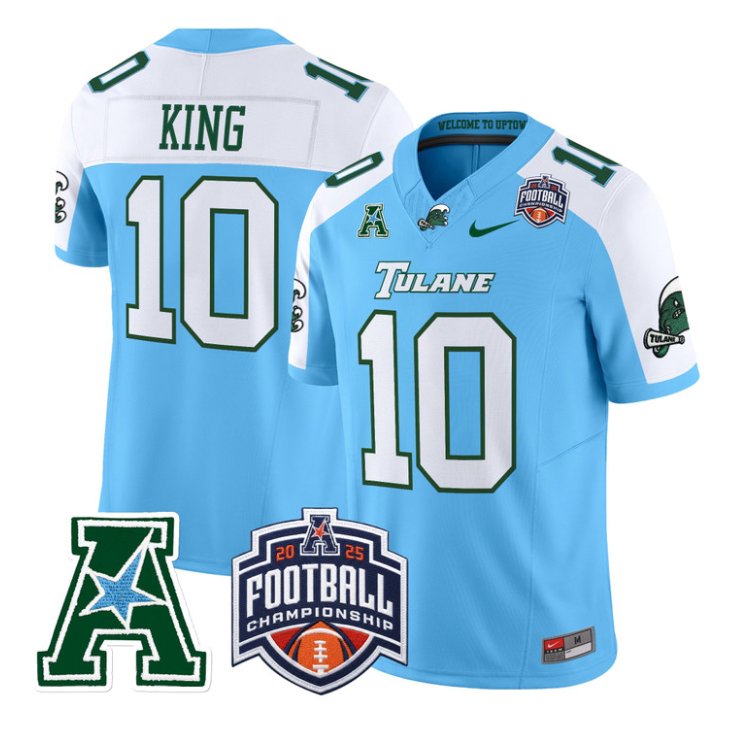 Shaun King Jersey #10 Tulane Green Wave 2025 AAC Championship Stitched Blue Alter