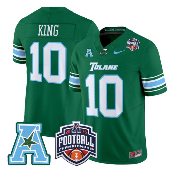 Shaun King Jersey #10 Tulane Green Wave 2025 AAC Championship Stitched Green