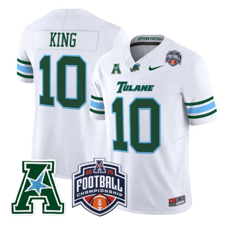 Shaun King Jersey #10 Tulane Green Wave 2025 AAC Championship Stitched White