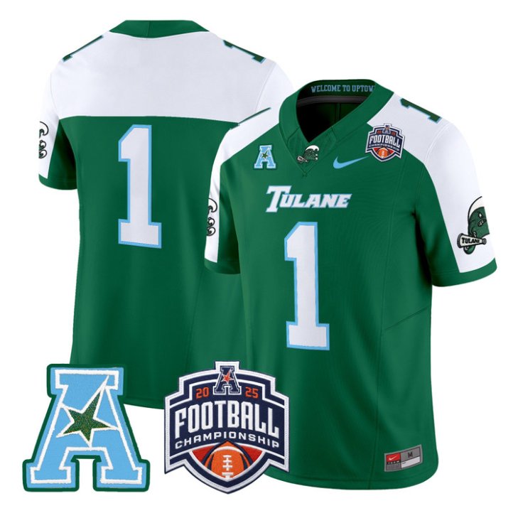 Team Jersey #1 Tulane Green Wave 2025 AAC Championship Vapor Stitched Green Alter