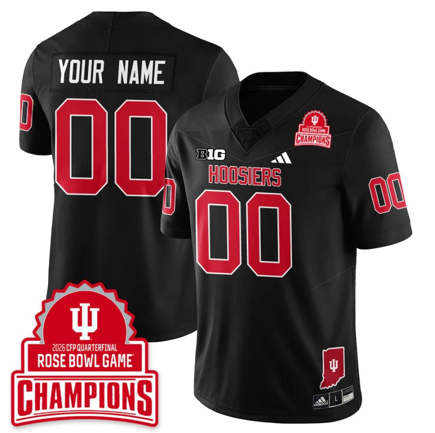 Custom Indiana  Jersey 2026 Rose Bowl Game Champions Patch Stitched Black