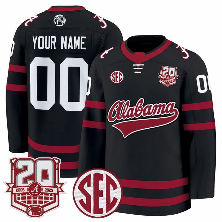 Custom Crimson Jersey 2025-26 20th Anniversary Patch Stitched Black