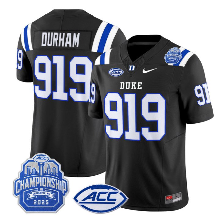 Durham Jersey #919 Duke Devils 2025 ACC Championship Stitched Black