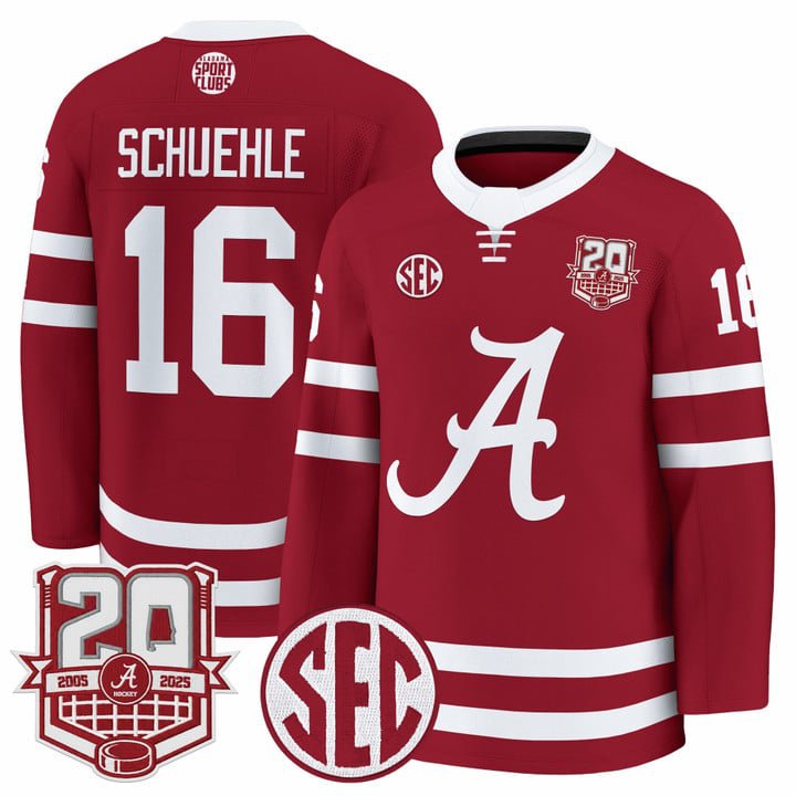 Baz Schuehle Jersey #16  Crimson 2025-26 20th Patch Stitched Crimson