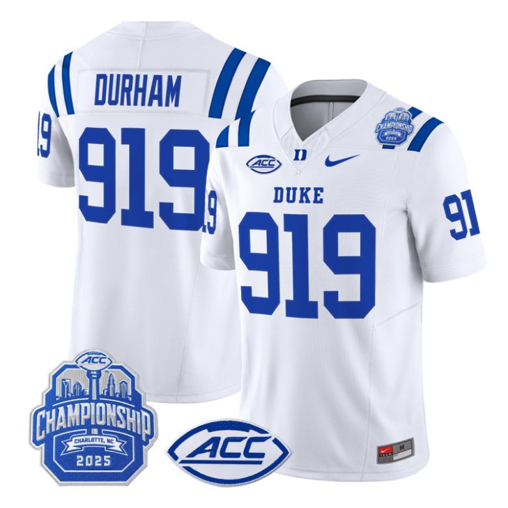 Durham Jersey #919 Duke Devils 2025 ACC Championship Stitched White