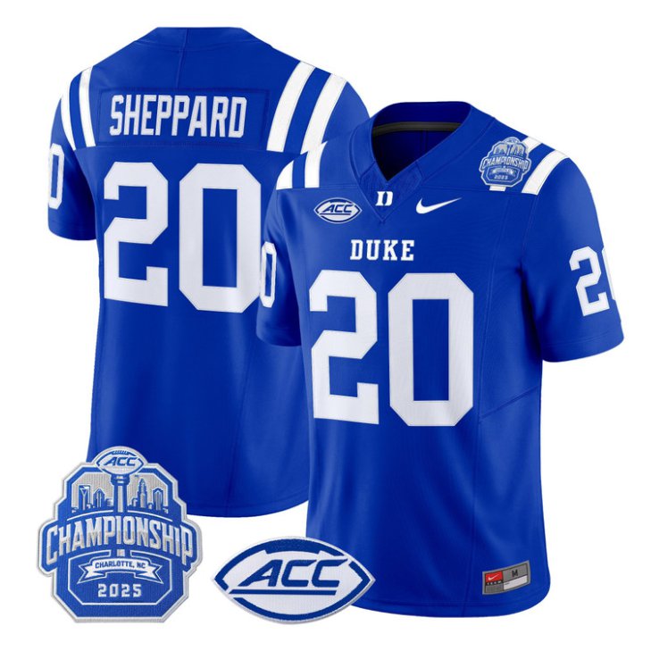 Nate Sheppard Jersey #20 Duke Devils 2025 ACC Championship Stitched Royal