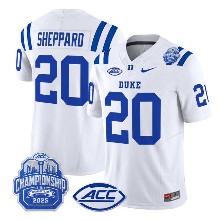 Nate Sheppard Jersey #20 Duke Devils 2025 ACC Championship Stitched White