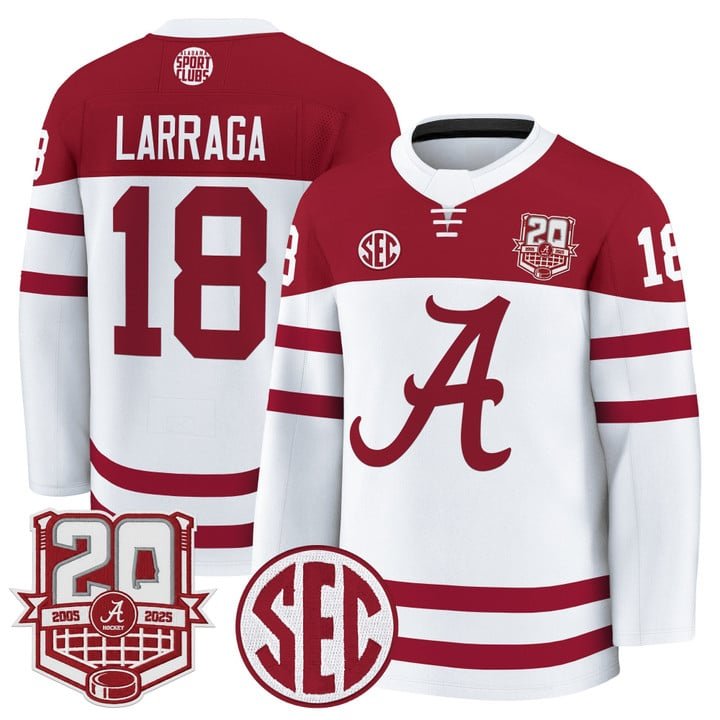 Brandon Larraga Jersey #18  Crimson 2025-26 20th Patch Stitched White