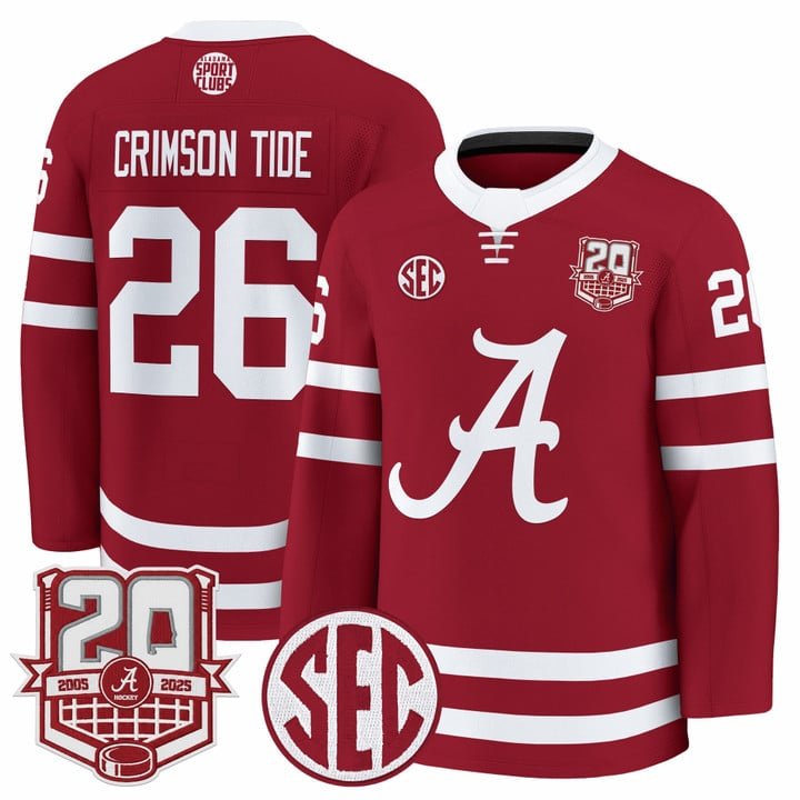 Crimson Tide Jersey #26  Crimson 2025-26 20th Patch Stitched Crimson
