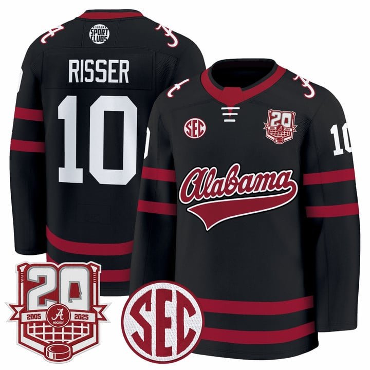 Trevor Risser Jersey #10  Crimson 2025-26 20th Patch Stitched Black