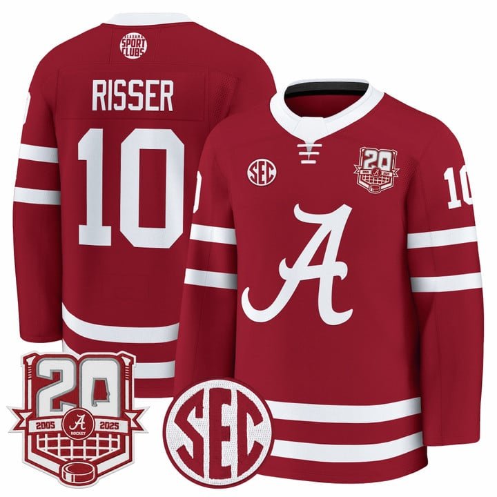 Trevor Risser Jersey #10  Crimson 2025-26 20th Patch Stitched Crimson