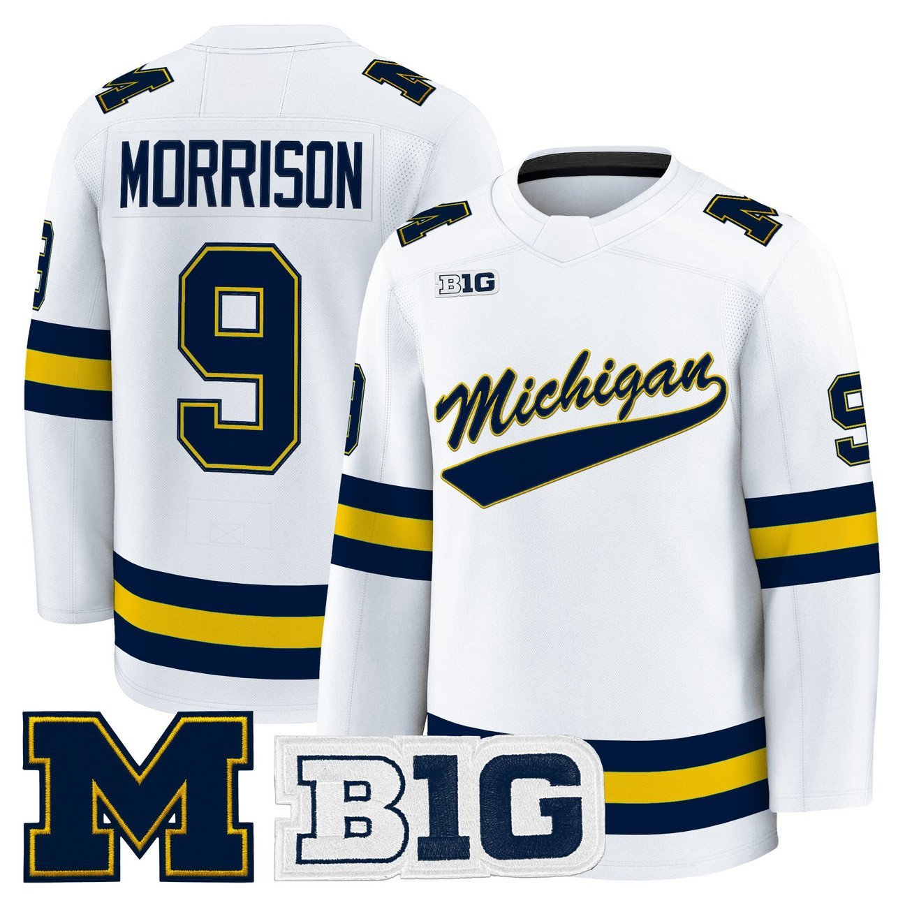 Brendan Morrison Jersey #9 Michigan Wolverines 2025-26 Premium Stitched White