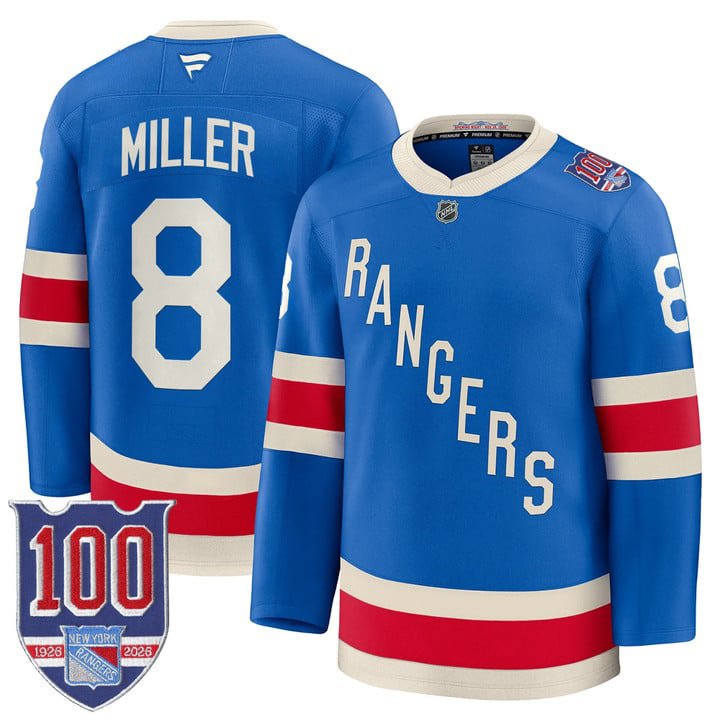 J.T. Miller Jersey #8 New York Rangers 1926 Throwback 100th Patch Stitched