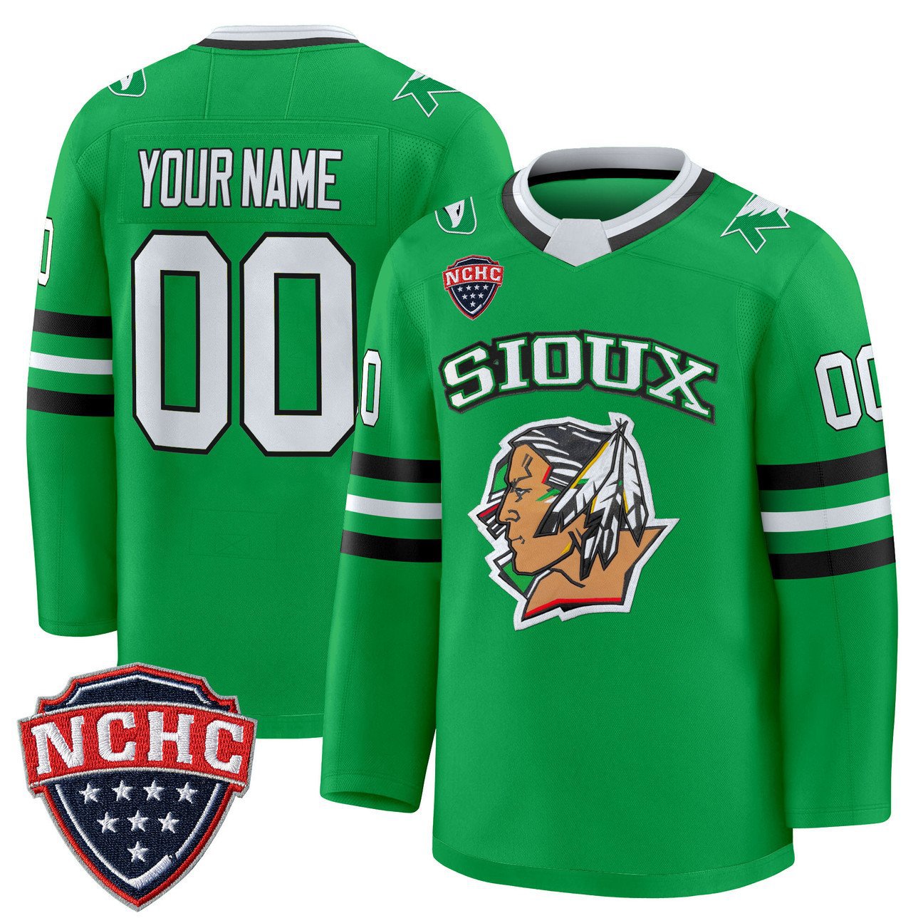 Custom North Dakota Fighting Hawks Jersey 2025-26 Premium Stitched Green Limited