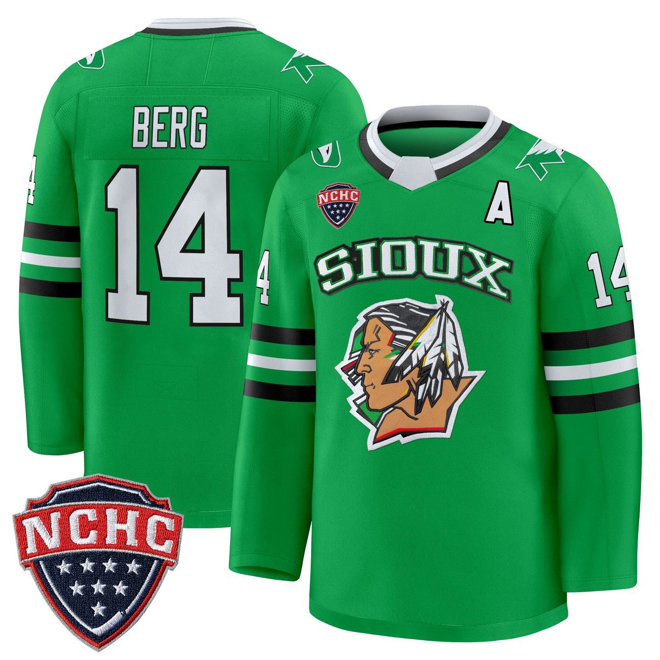 Cameron Berg Jersey #14 North Dakota Fighting Hawks 2025-26 Stitched Green Limited