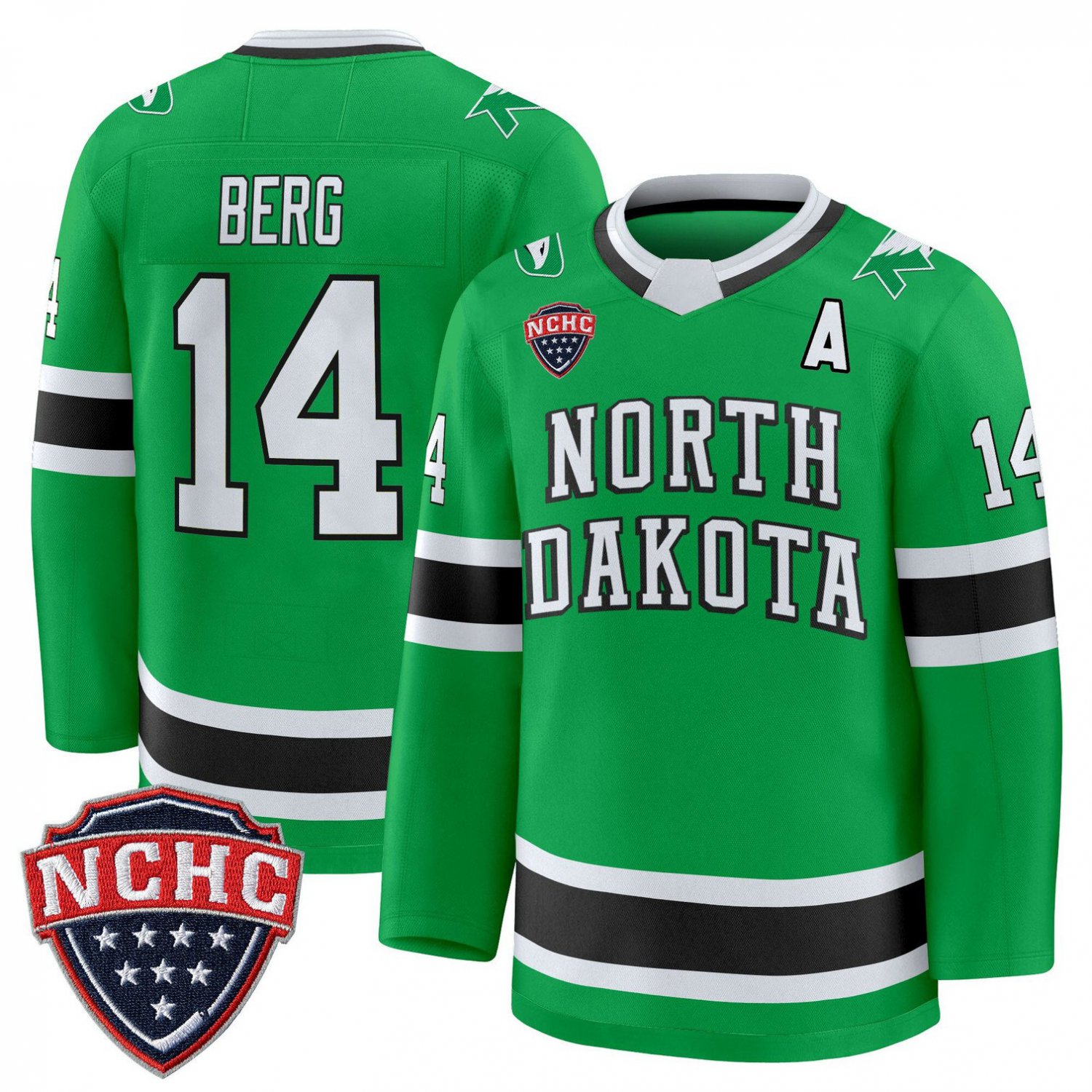 Cameron Berg Jersey #14 North Dakota Fighting Hawks 2025-26 Stitched Green