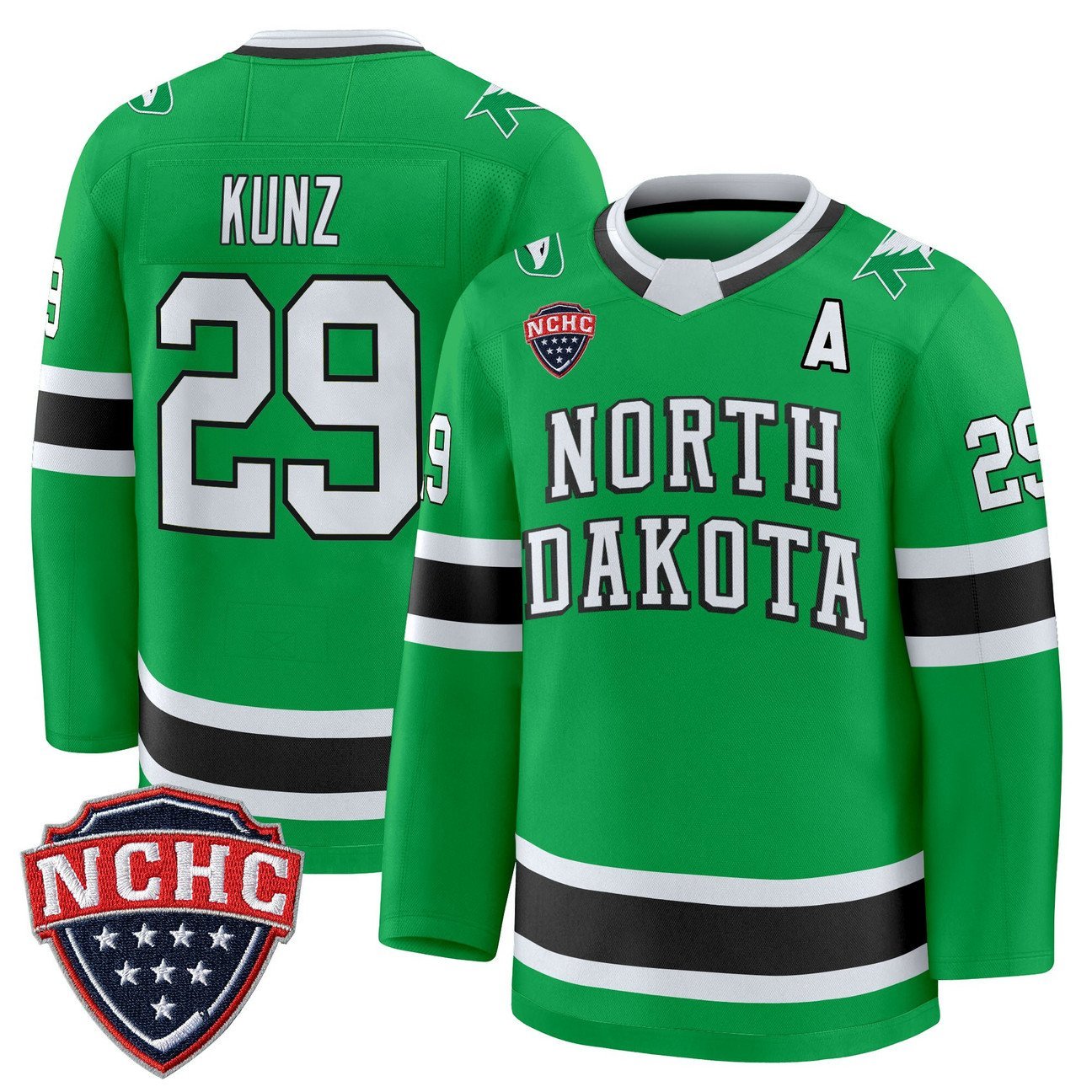 Jackson Kunz Jersey #29 North Dakota Fighting Hawks 2025-26 Stitched Green