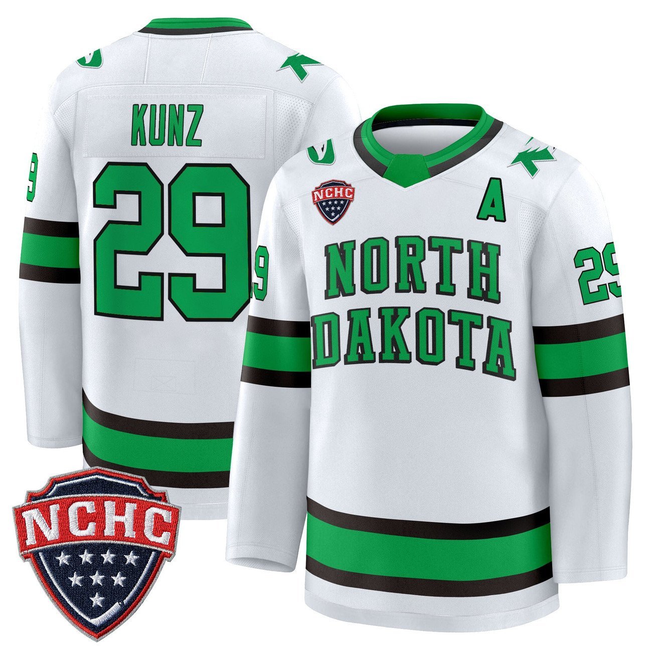 Jackson Kunz Jersey #29 North Dakota Fighting Hawks 2025-26 Stitched White