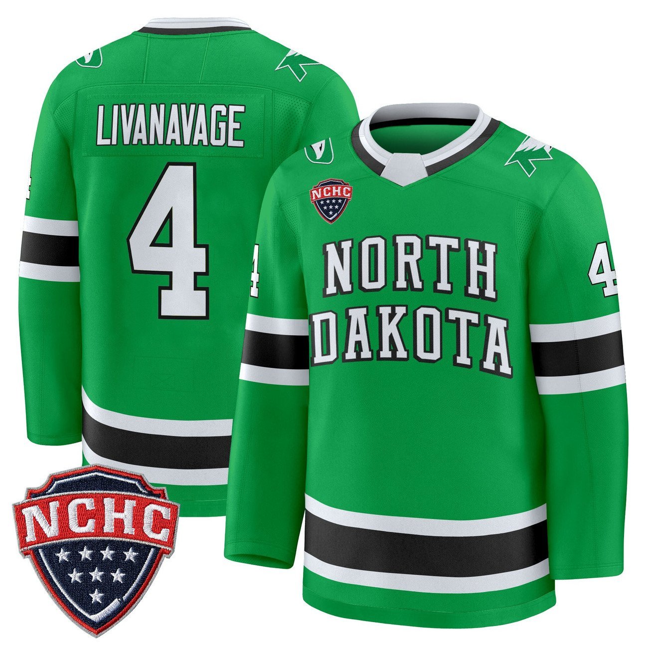 Jake Livanavage Jersey #4 North Dakota Fighting Hawks 2025-26 Stitched Green