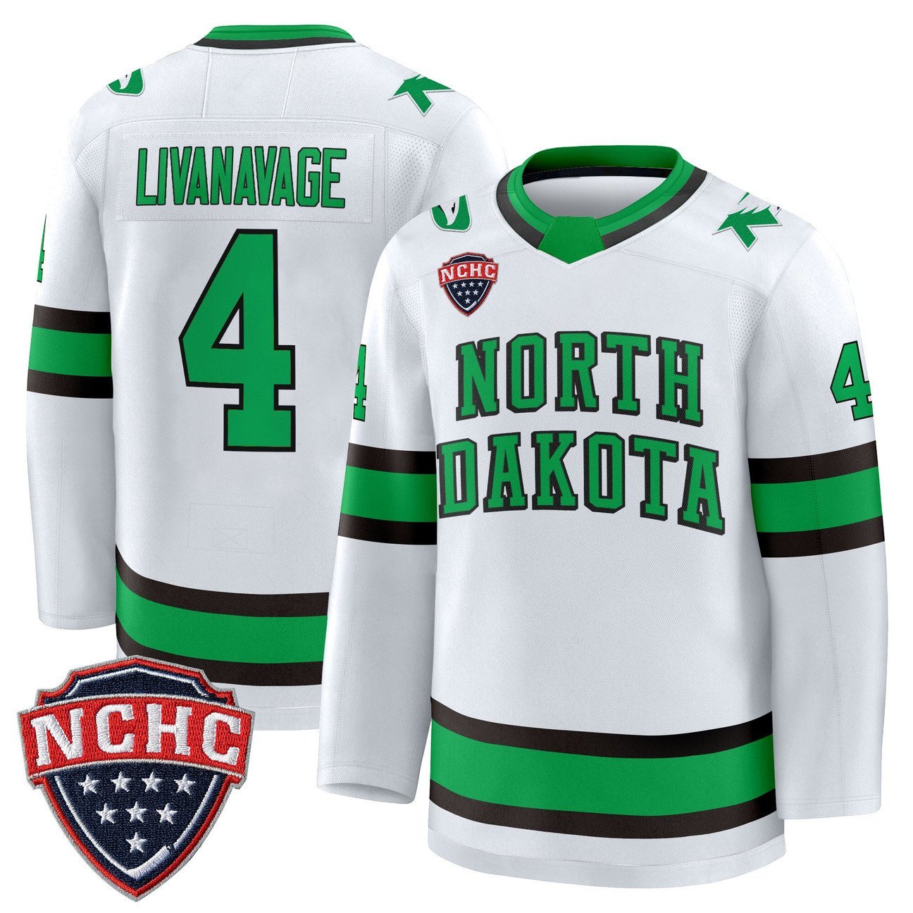 Jake Livanavage Jersey #4 North Dakota Fighting Hawks 2025-26 Stitched White