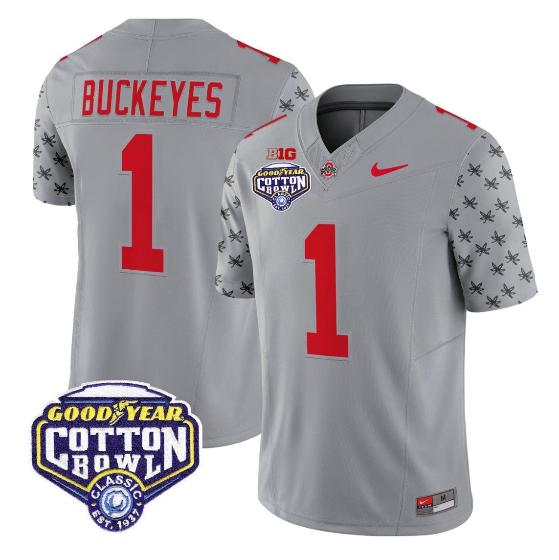Buckeyes Jersey #1 Ohio State 2025 Cotton Bowl Patch Limited Stitched Gray