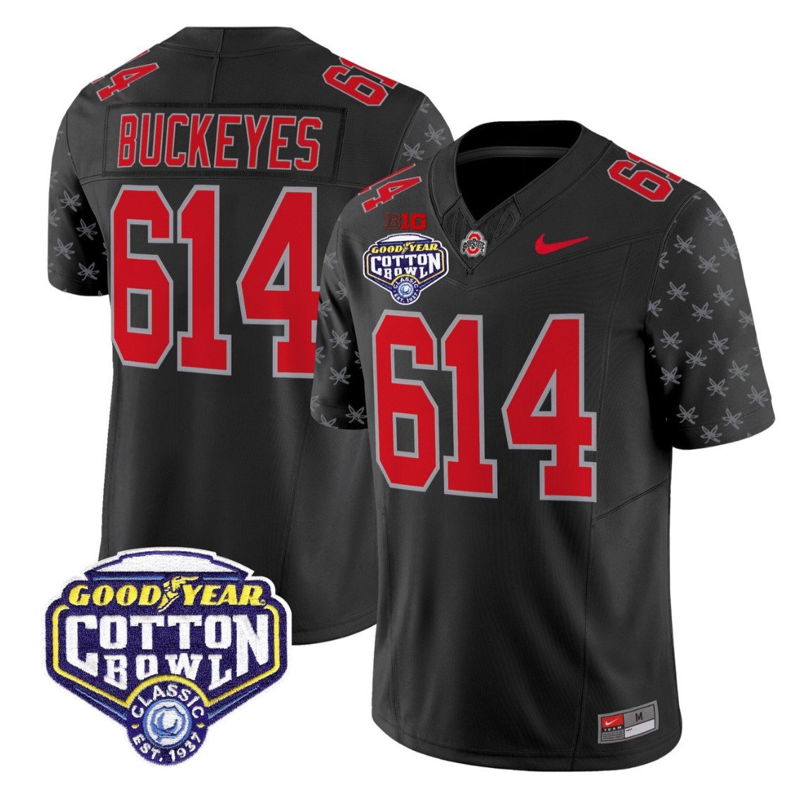 Buckeyes Jersey #614 Ohio State 2025 Cotton Bowl Patch Vapor Stitched Black Limited
