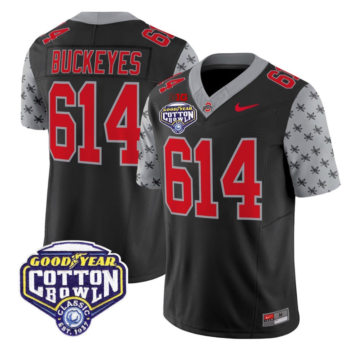 Buckeyes Jersey #614 Ohio State 2025 Cotton Bowl Patch Vapor Stitched Black